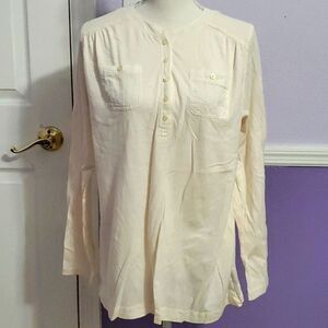 Lauren Ralph Lauren Cream Henley Style Soft Comfy Long Sleeve Knit Top 1X